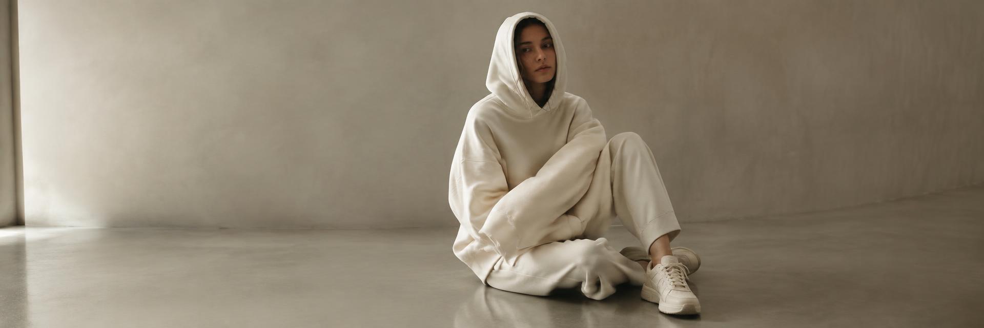 Person im Oversized-Hoodie aus schwerer Baumwolle